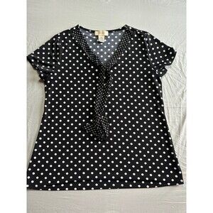 Diana Belle Black & White Polka Dot Vneck blouse size large